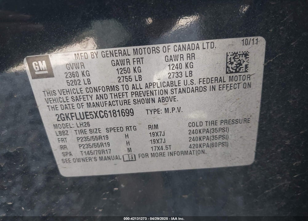 2012 GMC TERRAIN SLT-1 VIN: 2GKFLUE5XC6181699