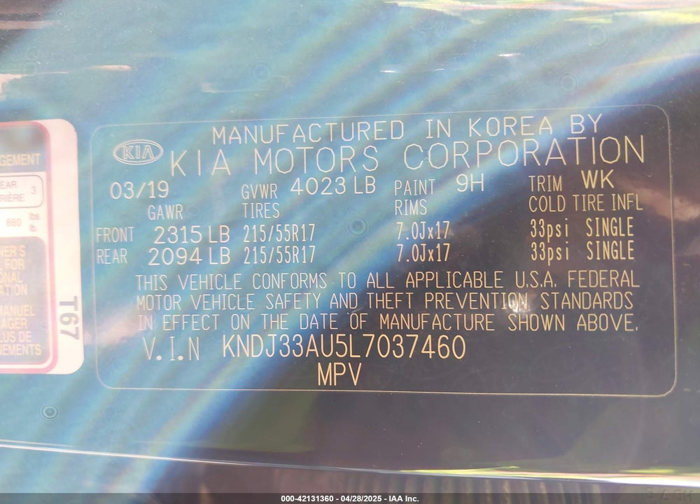 2020 KIA SOUL EX VIN: KNDJ33AU5L7037460