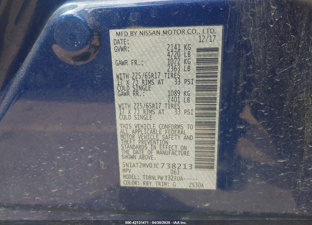 2018 NISSAN ROGUE VIN: 5N1AT2MV0JC738213
