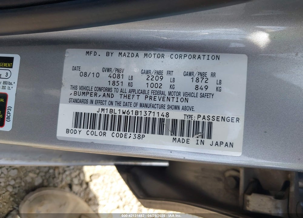 2011 MAZDA 3 S GRAND TOURING VIN: JM1BL1W61B1371148