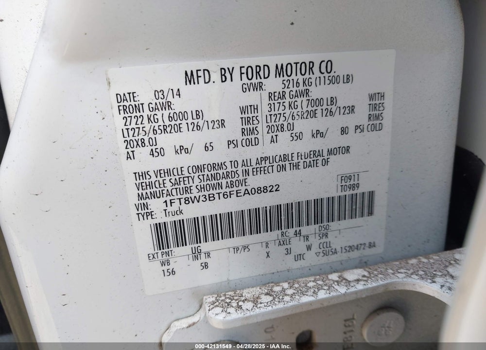 2015 FORD F-350 LARIAT VIN: 1FT8W3BT6FEA08822