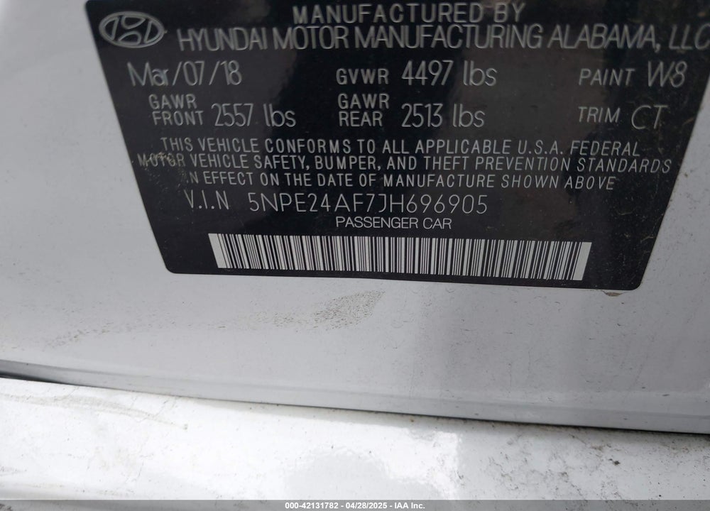 2018 HYUNDAI SONATA VIN: 5NPE24AF7JH696905