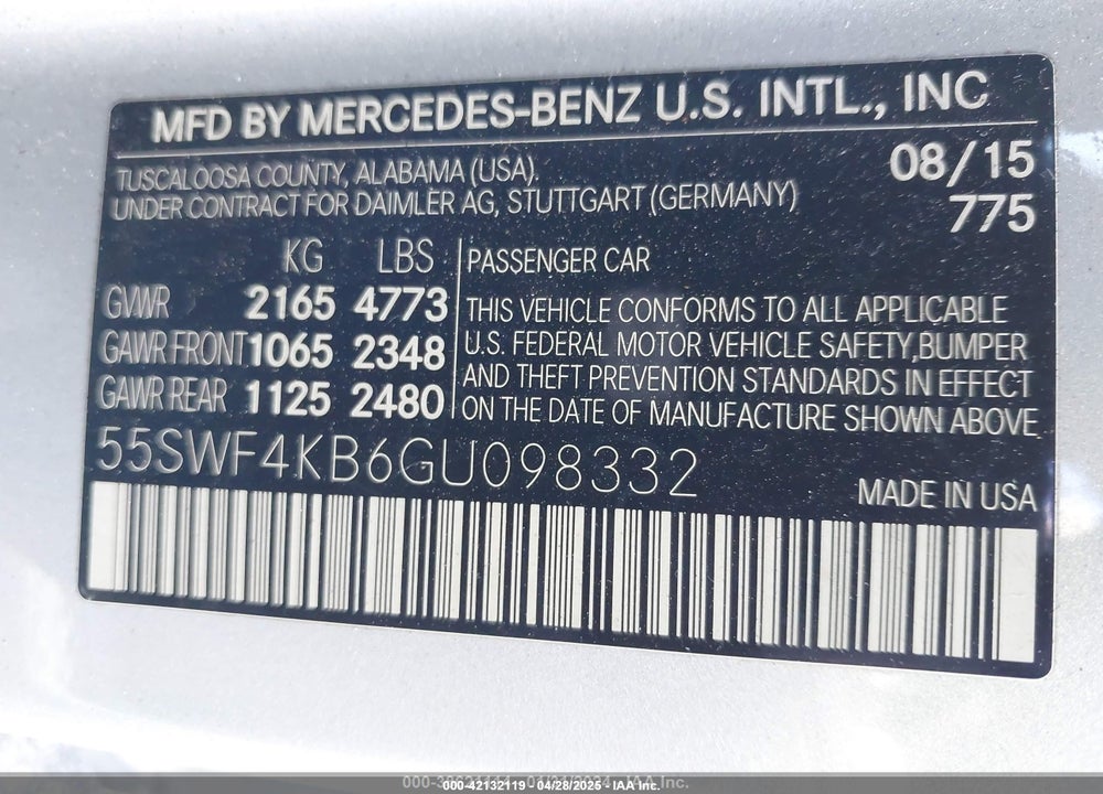 2016 MERCEDES-BENZ C 300 VIN: 55SWF4KB6GU098332