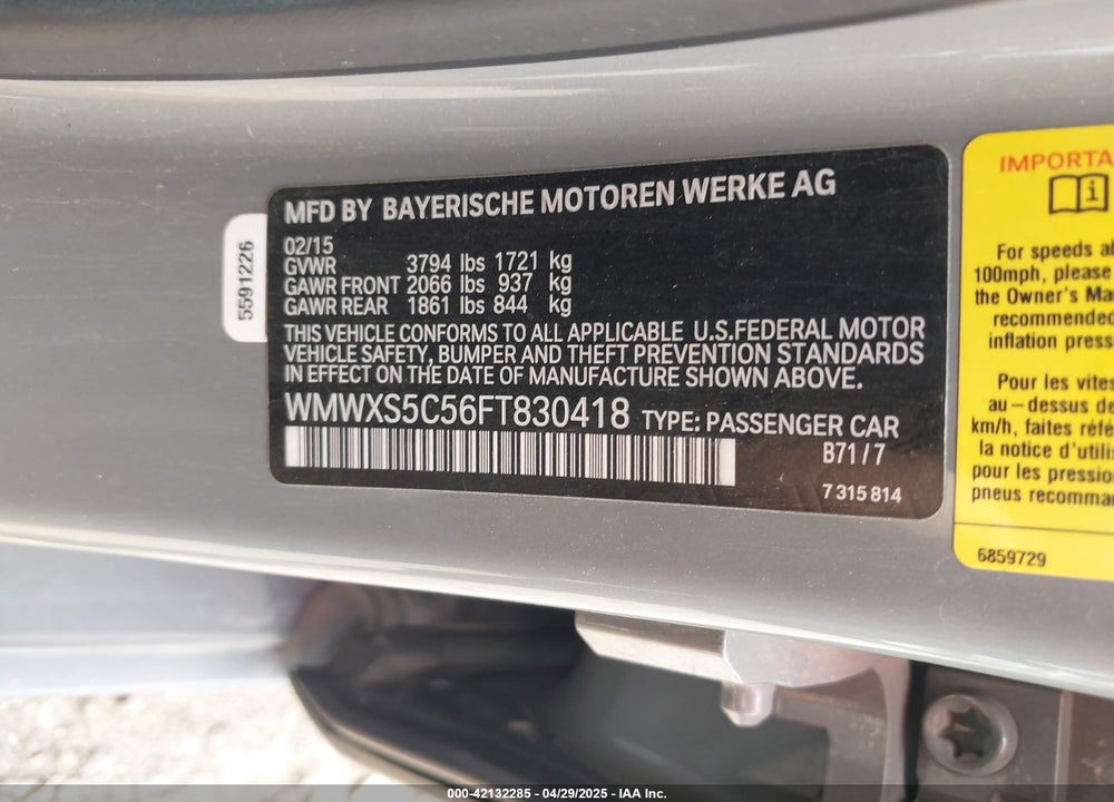 2015 MINI HARDTOP COOPER VIN: WMWXS5C56FT830418