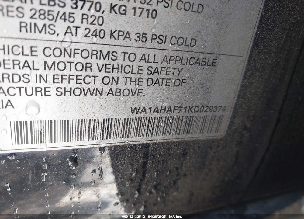 2019 AUDI Q7 VIN: WA1AHAF71KD029374
