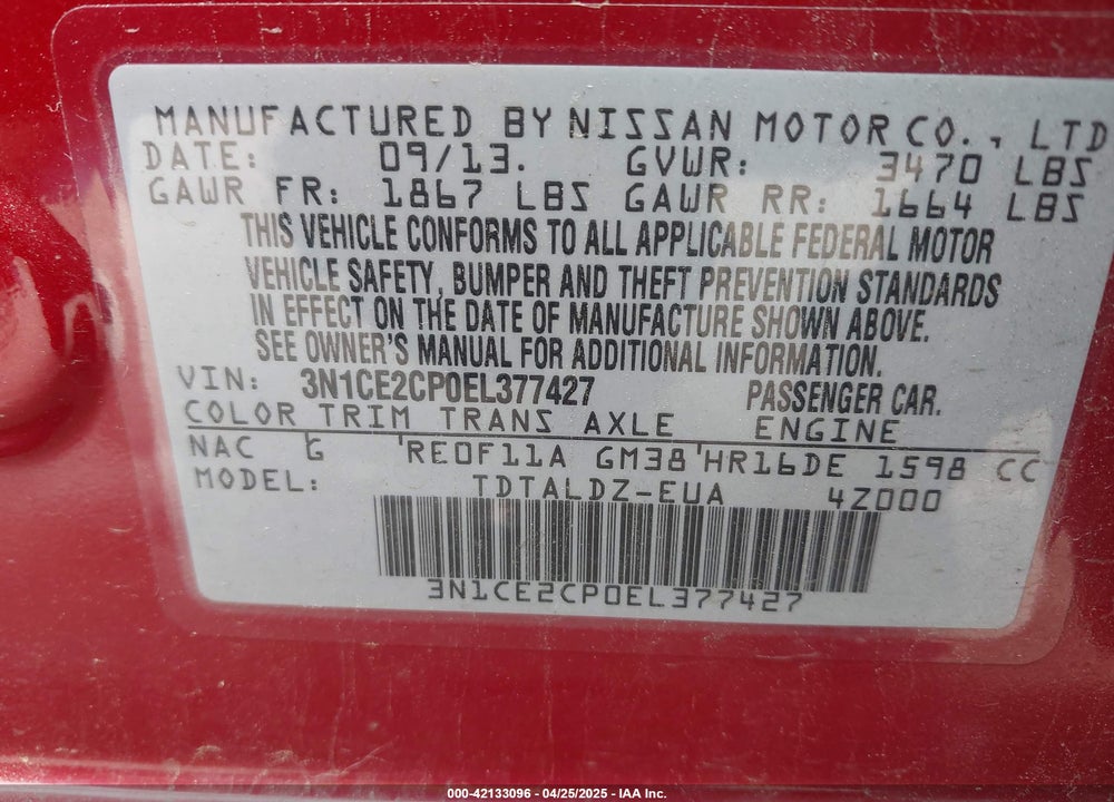 2014 NISSAN VERSA NOTE VIN: 3N1CE2CP0EL377427