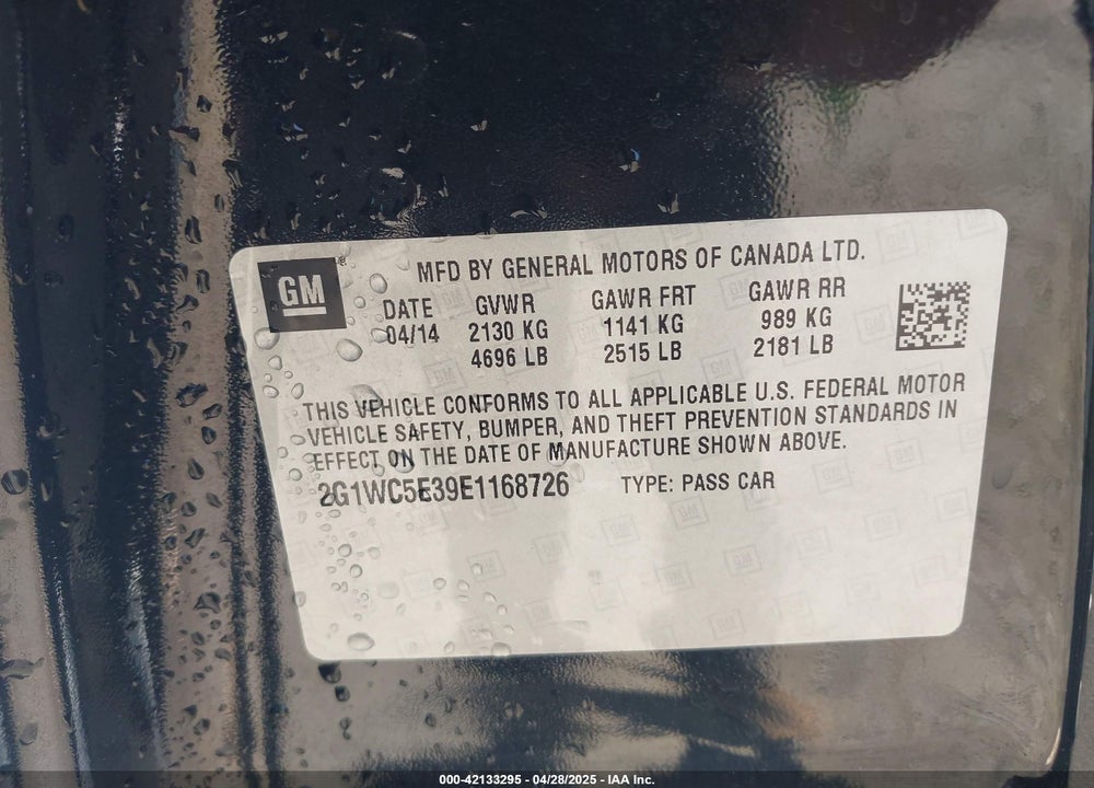 2014 CHEVROLET IMPALA LIMITED VIN: 2G1WC5E39E1168726