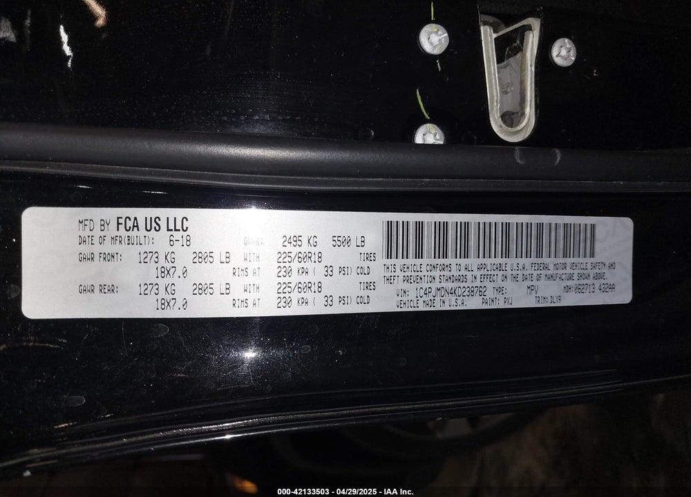 2019 JEEP CHEROKEE VIN: 1C4PJMDN4KD238762