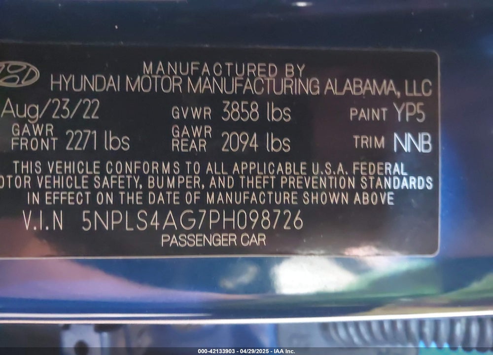 2023 HYUNDAI ELANTRA SEL VIN: 5NPLS4AG7PH098726