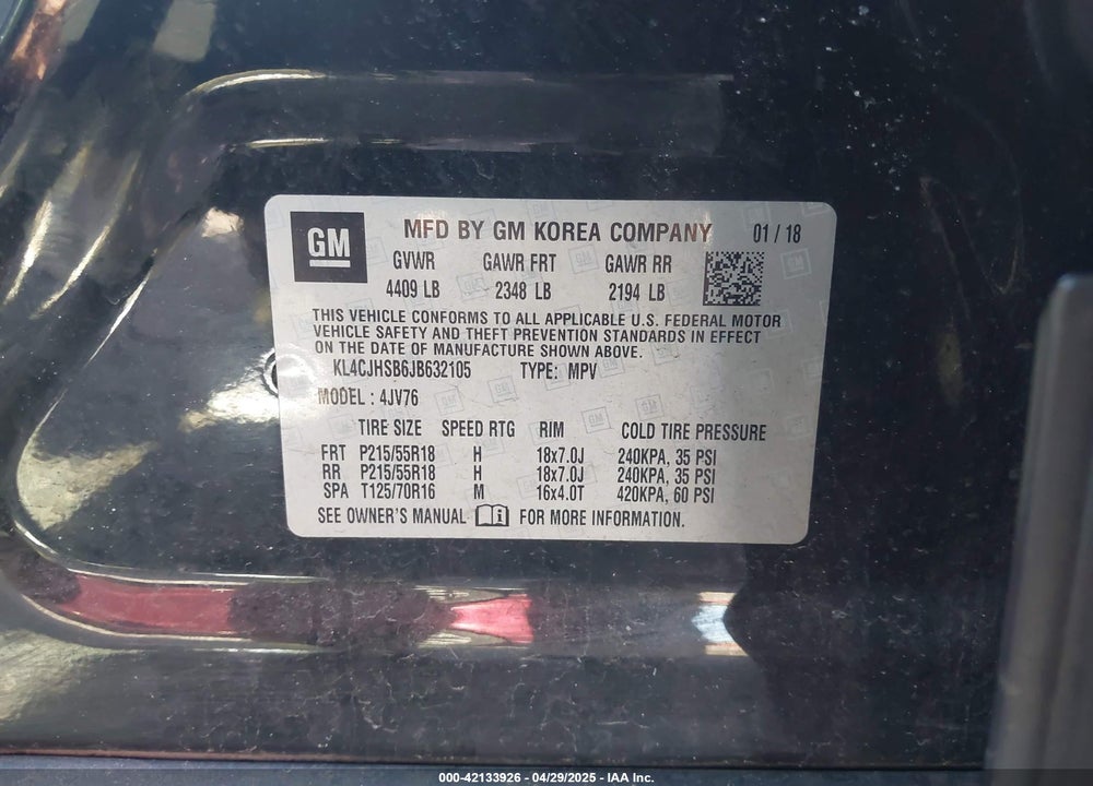 2018 BUICK ENCORE VIN: KL4CJHSB6JB632105