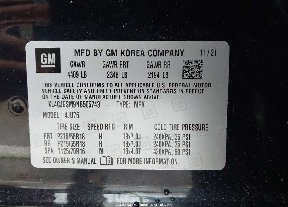 2022 BUICK ENCORE AWD PREFERRED VIN: KL4CJESM9NB505743
