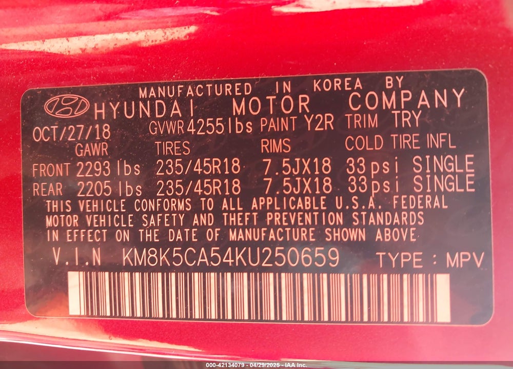 2019 HYUNDAI KONA ULTIMATE VIN: KM8K5CA54KU250659