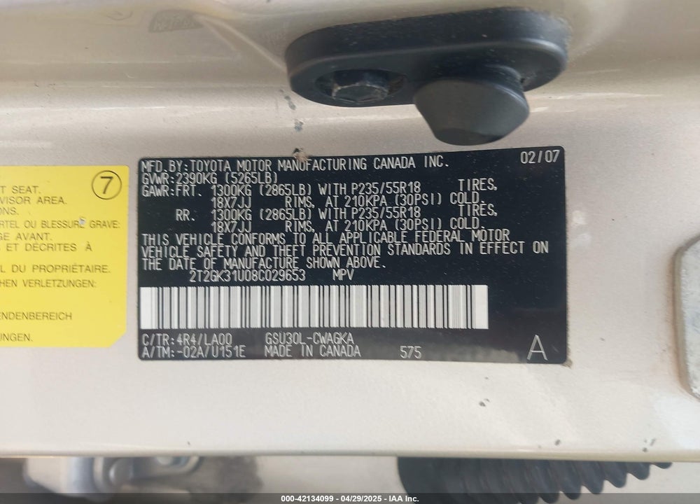 2008 LEXUS RX 350 VIN: 2T2GK31U08C029653