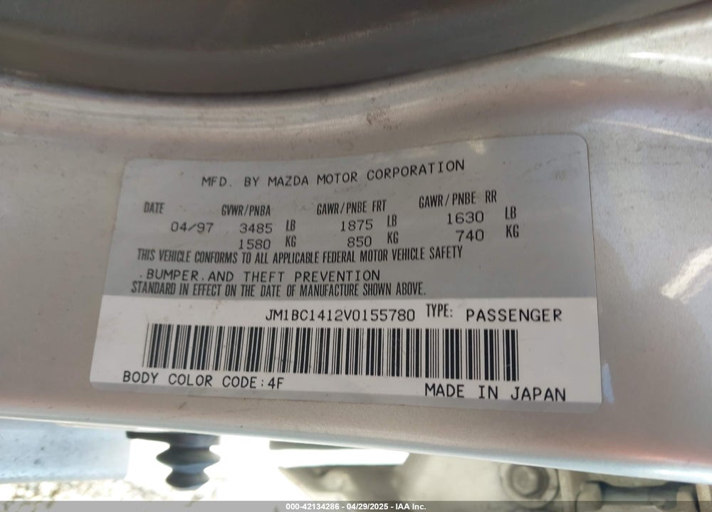 1997 MAZDA PROTEGE DX/LX VIN: JM1BC1412V0155780