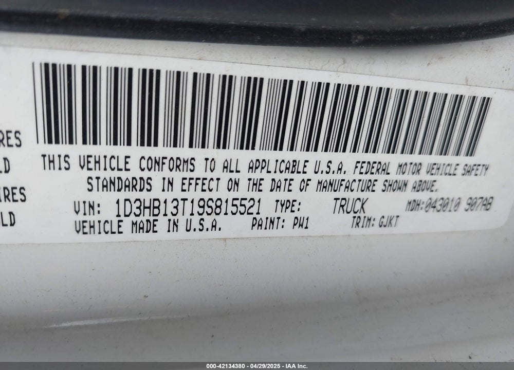 2009 DODGE RAM 1500 LARAMIE VIN: 1D3HB13T19S815521