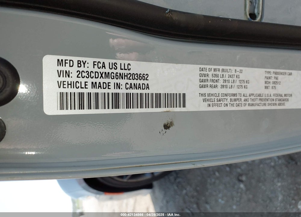 2022 DODGE CHARGER GT AWD VIN: 2C3CDXMG6NH203662