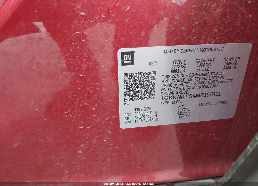 2021 GMC ACADIA FWD SLE VIN: 1GKKNKLS4MZ195111