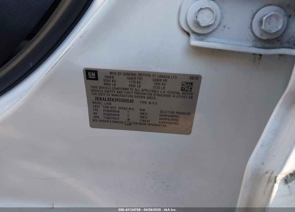 2015 GMC TERRAIN SLT-1 VIN: 2GKALSEK3F6368548