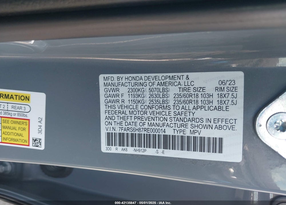 2024 HONDA CR-V HYBRID VIN: 7FARS6H87RE000014