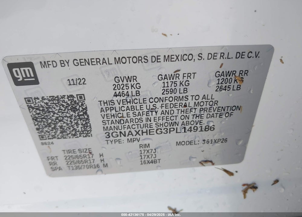 2023 CHEVROLET EQUINOX FWD LS VIN: 3GNAXHEG3PL149186