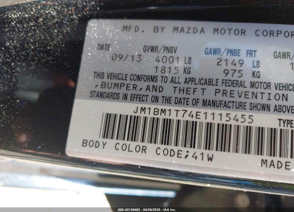 2014 MAZDA 3 VIN: JM1BM1T74E1115455