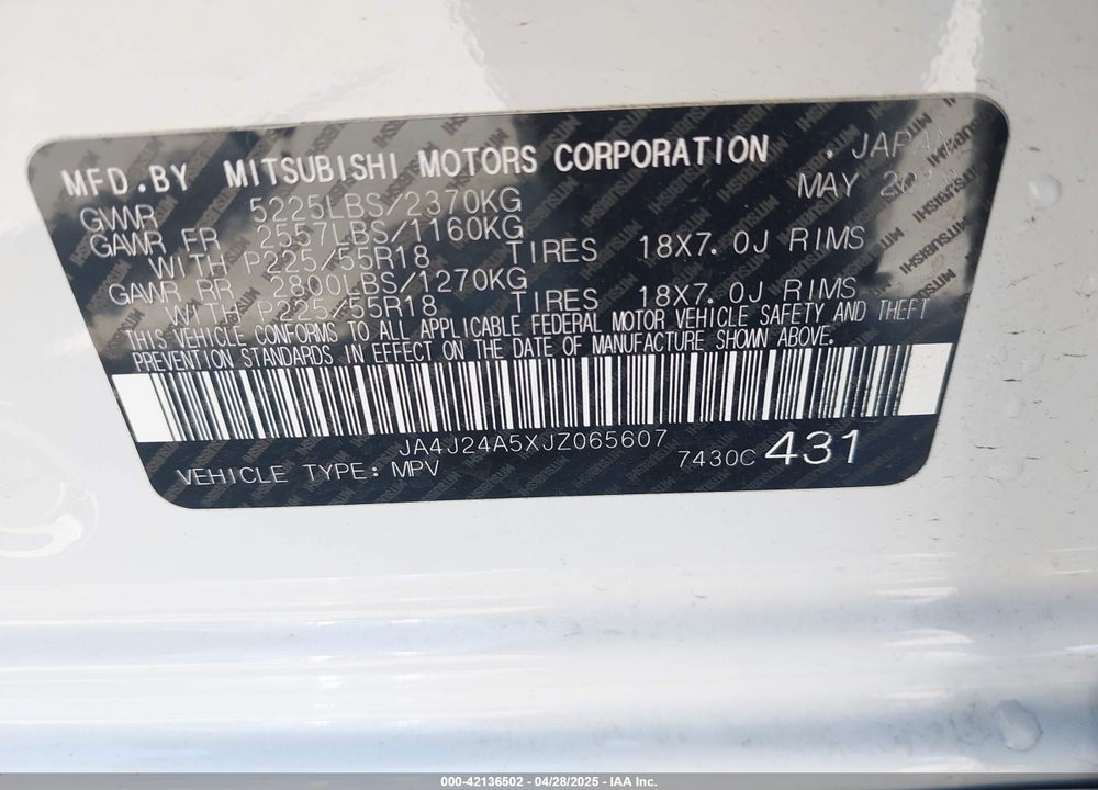 2018 MITSUBISHI OUTLANDER PHEV GT VIN: JA4J24A5XJZ065607