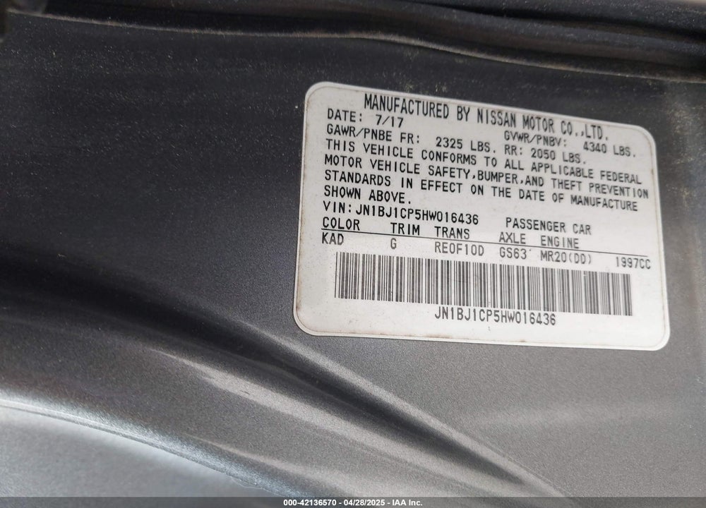 2017 NISSAN ROGUE SPORT VIN: JN1BJ1CP5HW016436