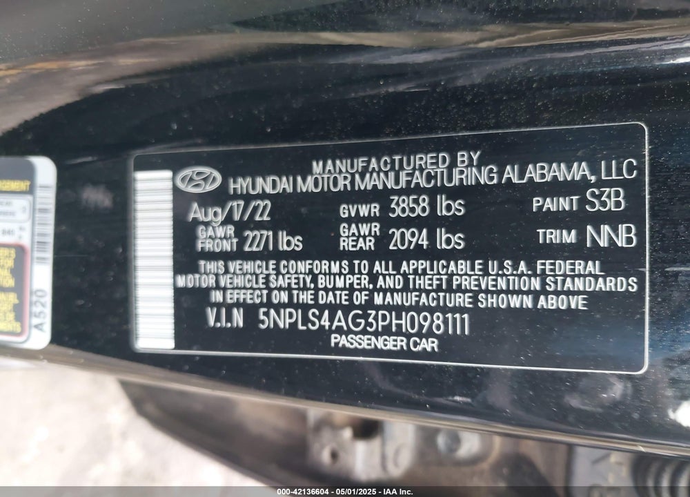 2023 HYUNDAI ELANTRA VIN: 5NPLS4AG3PH098111