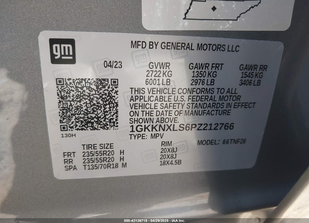 2023 GMC ACADIA VIN: 1GKKNXLS6PZ212766
