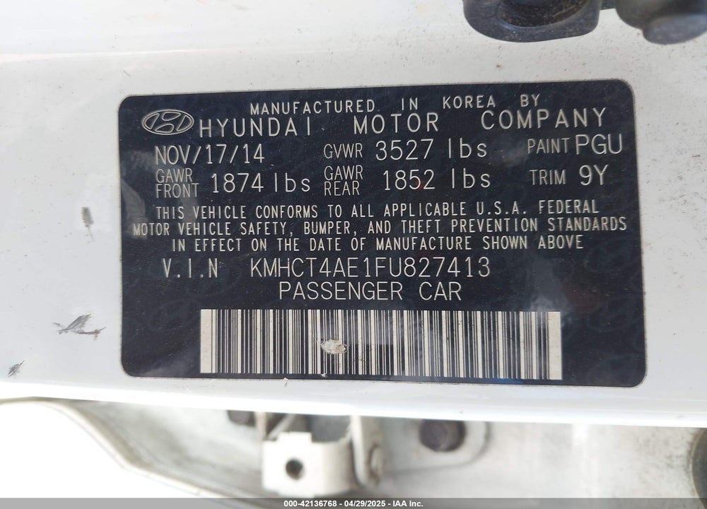2015 HYUNDAI ACCENT VIN: KMHCT4AE1FU827413