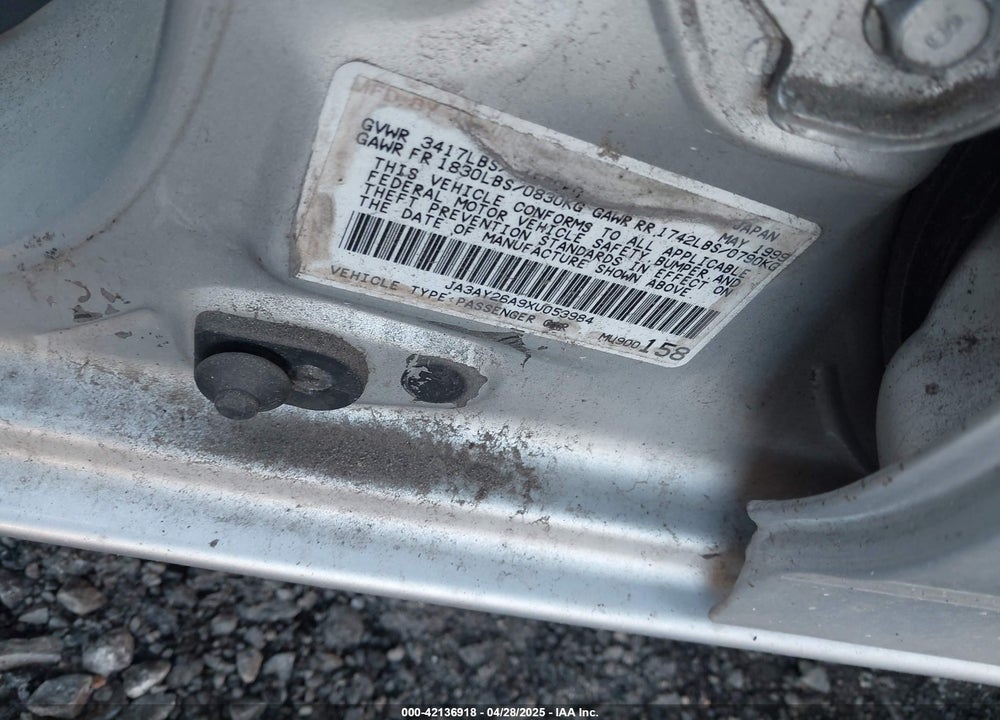 1999 MITSUBISHI MIRAGE DE VIN: JA3AY26A9XU053984