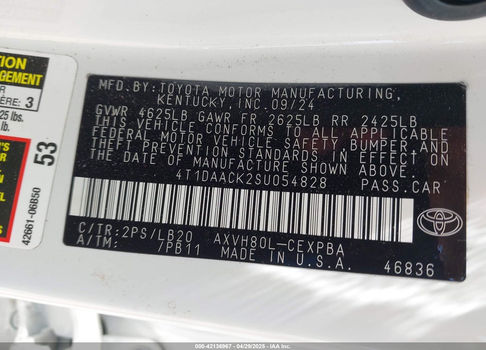 2025 TOYOTA CAMRY XSE VIN: 4T1DAACK2SU054828
