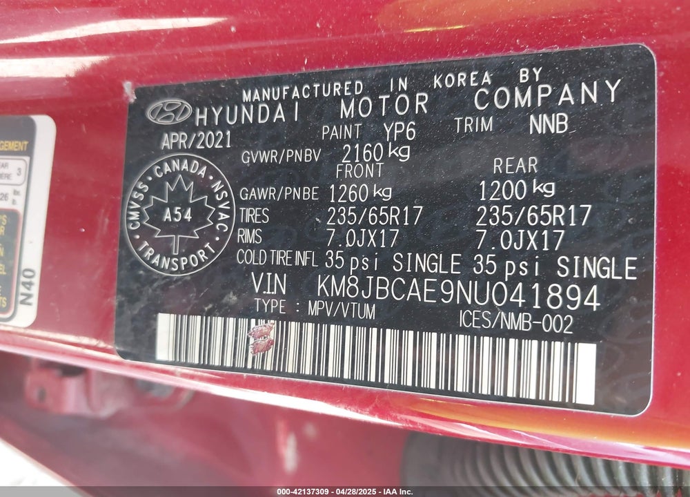 2022 HYUNDAI TUCSON PREFERRED AWD VIN: KM8JBCAE9NU041894