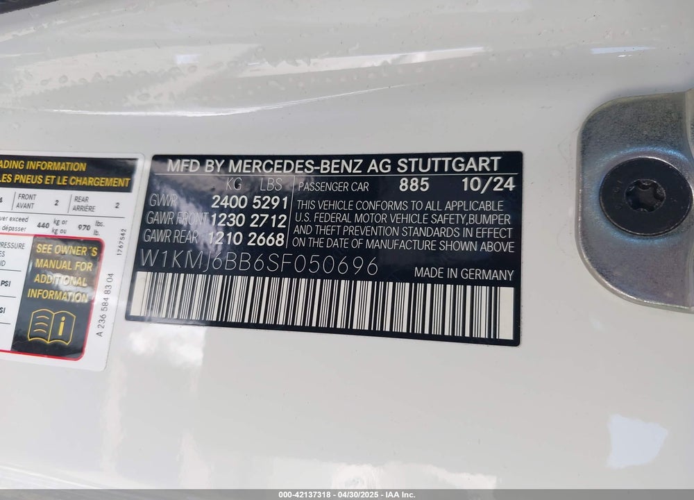 2025 MERCEDES-BENZ CLE VIN: W1KMJ6BB6SF050696