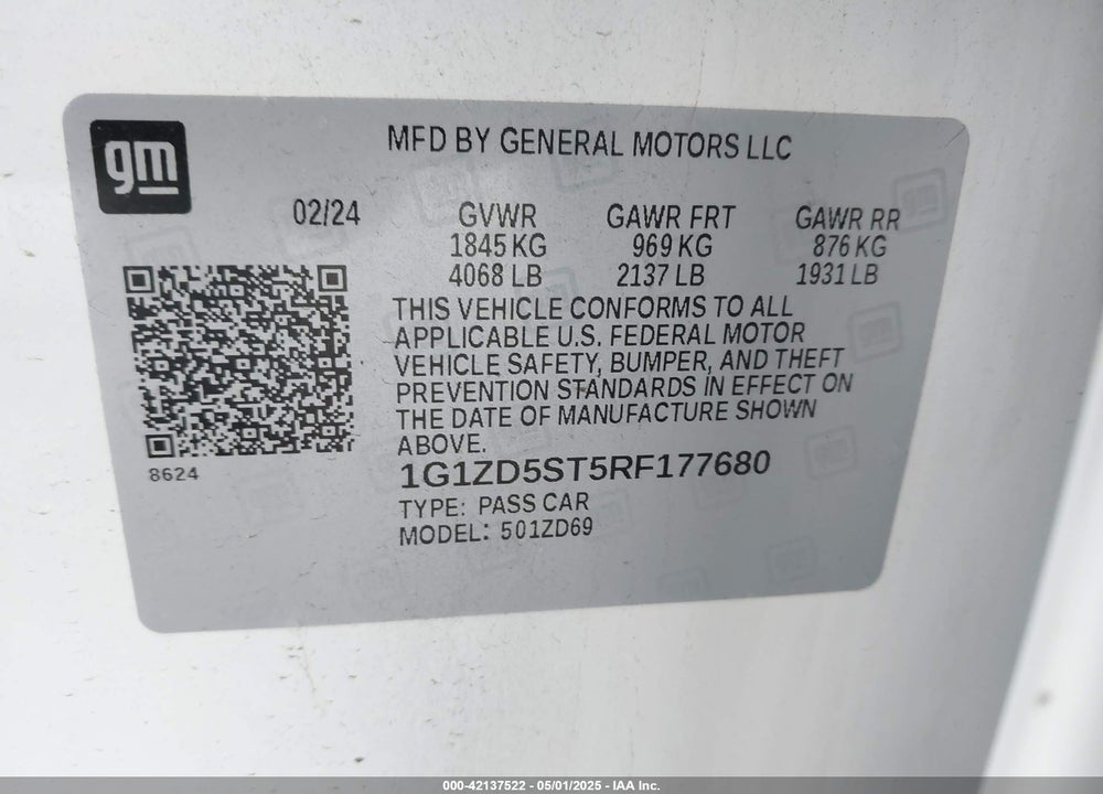 2024 CHEVROLET MALIBU VIN: 1G1ZD5ST5RF177680