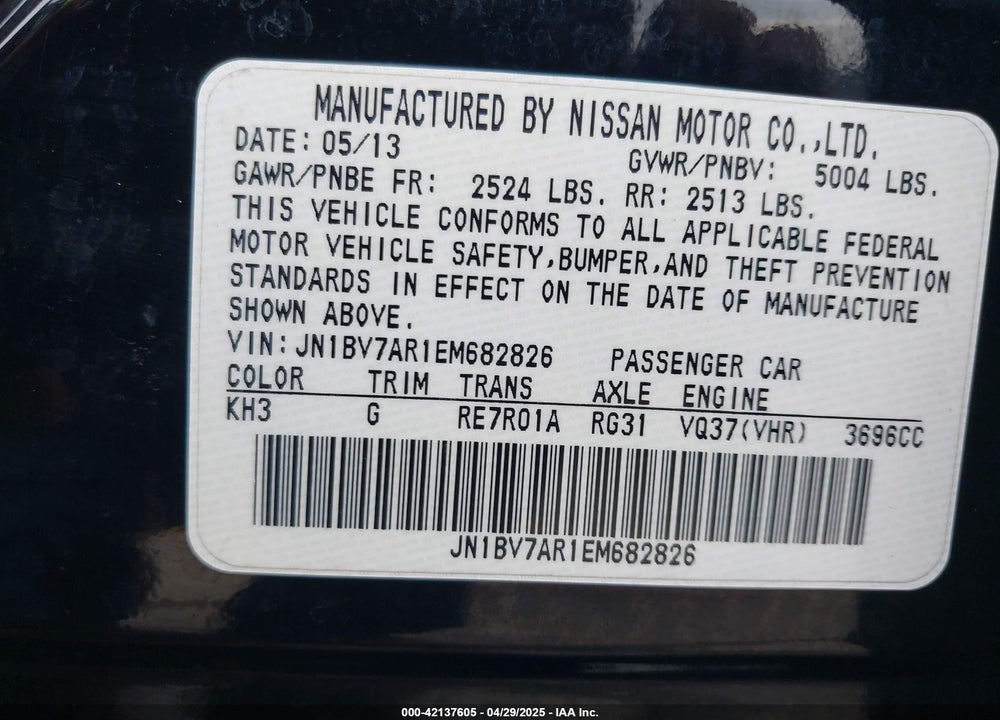 2014 INFINITI Q50 VIN: JN1BV7AR1EM682826