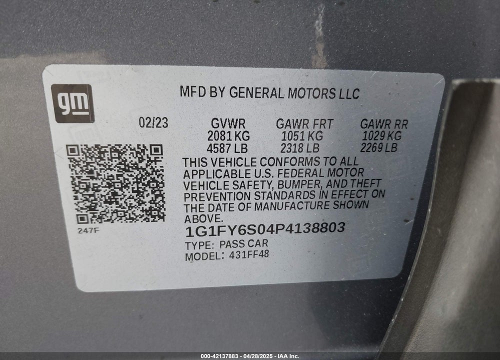 2023 CHEVROLET BOLT EUV FWD LT VIN: 1G1FY6S04P4138803