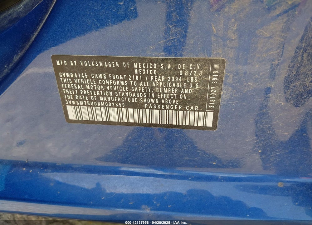 2024 VOLKSWAGEN JETTA VIN: 3VWBM7BU0RM002859