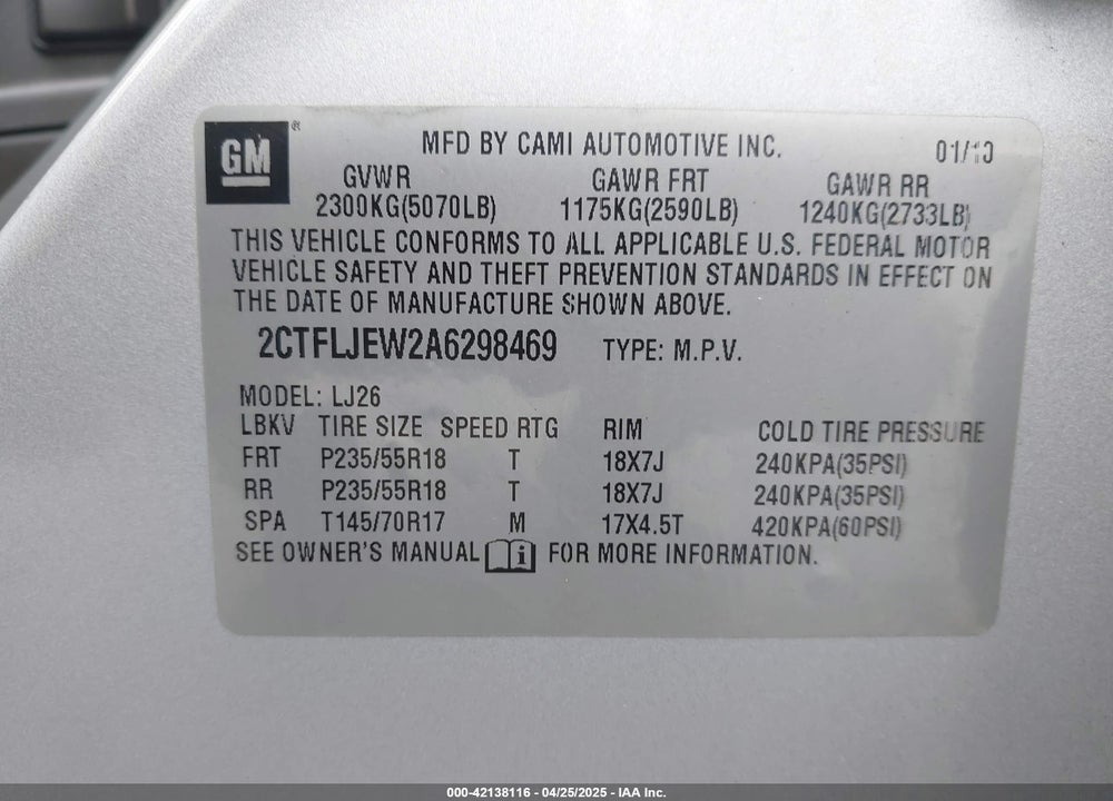 2010 GMC TERRAIN SLT-2 VIN: 2CTFLJEW2A6298469