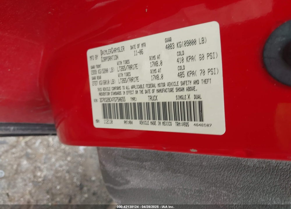 2007 DODGE RAM 2500 VIN: 3D7KS28C47G750655