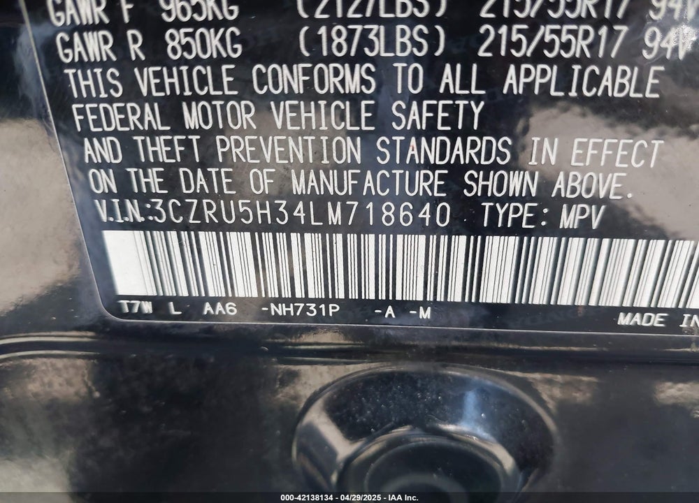 2020 HONDA HR-V VIN: 3CZRU5H34LM718640