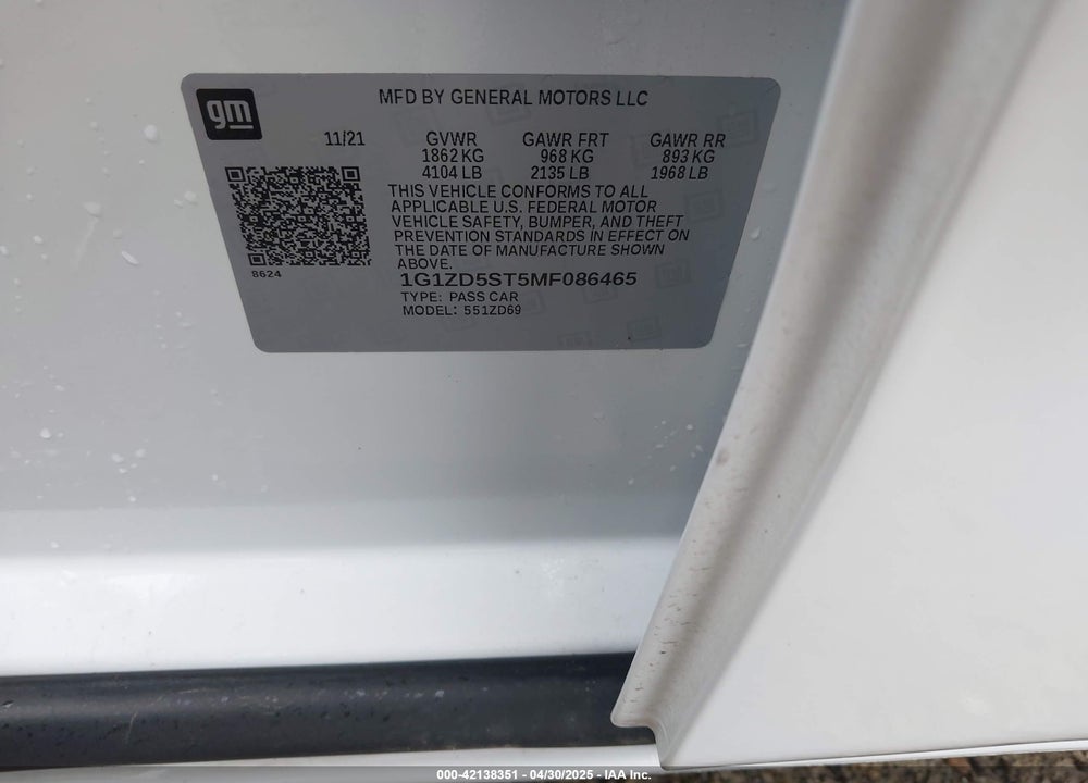 2021 CHEVROLET MALIBU VIN: 1G1ZD5ST5MF086465