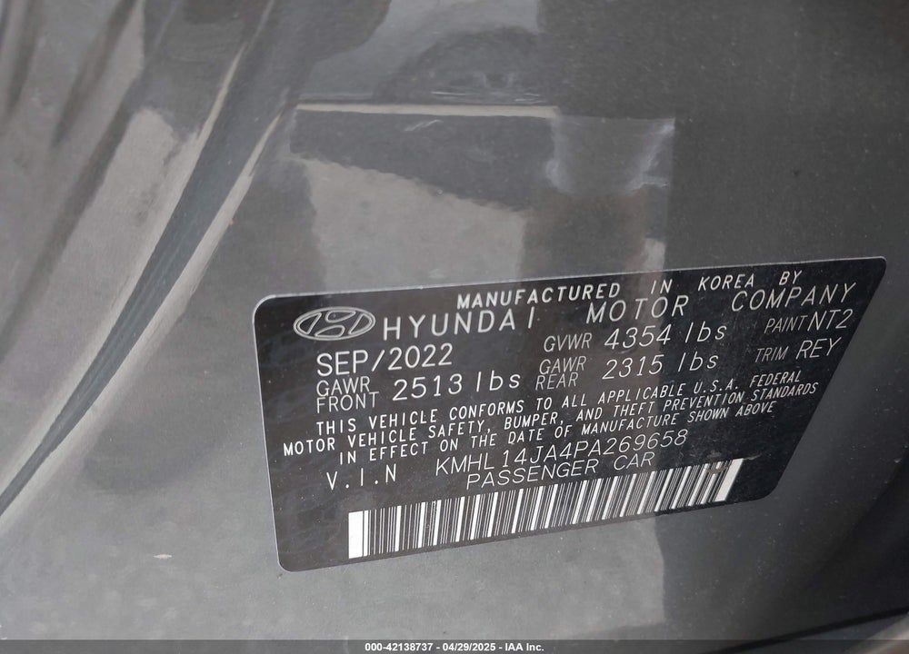 2023 HYUNDAI SONATA VIN: KMHL14JA4PA269658