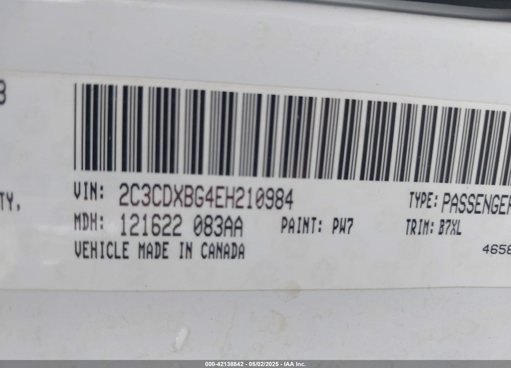 2014 DODGE CHARGER SE VIN: 2C3CDXBG4EH210984