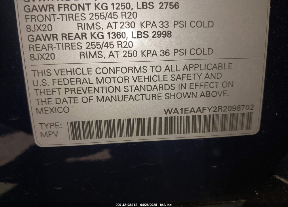 2024 AUDI Q5 PREMIUM PLUS 45 TFSI S LINE QUATTRO VIN: WA1EAAFY2R2096702