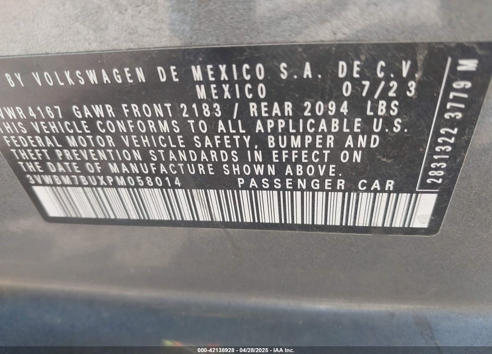 2023 VOLKSWAGEN JETTA VIN: 3VWBM7BUXPM058014
