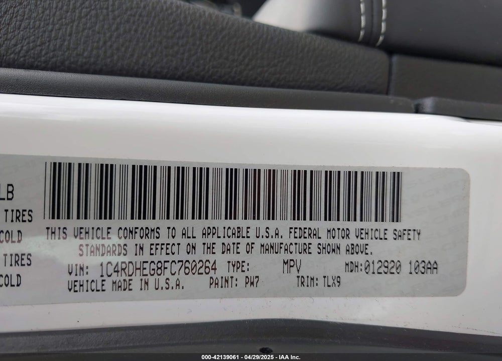 2015 DODGE DURANGO VIN: 1C4RDHEG8FC760264