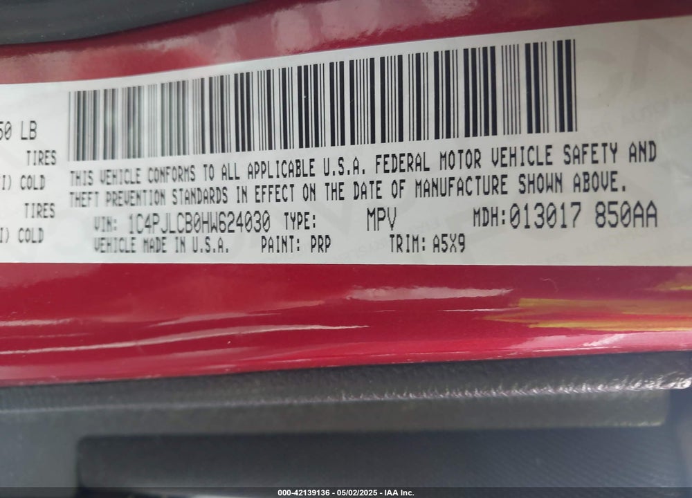 2017 JEEP CHEROKEE VIN: 1C4PJLCB0HW624030