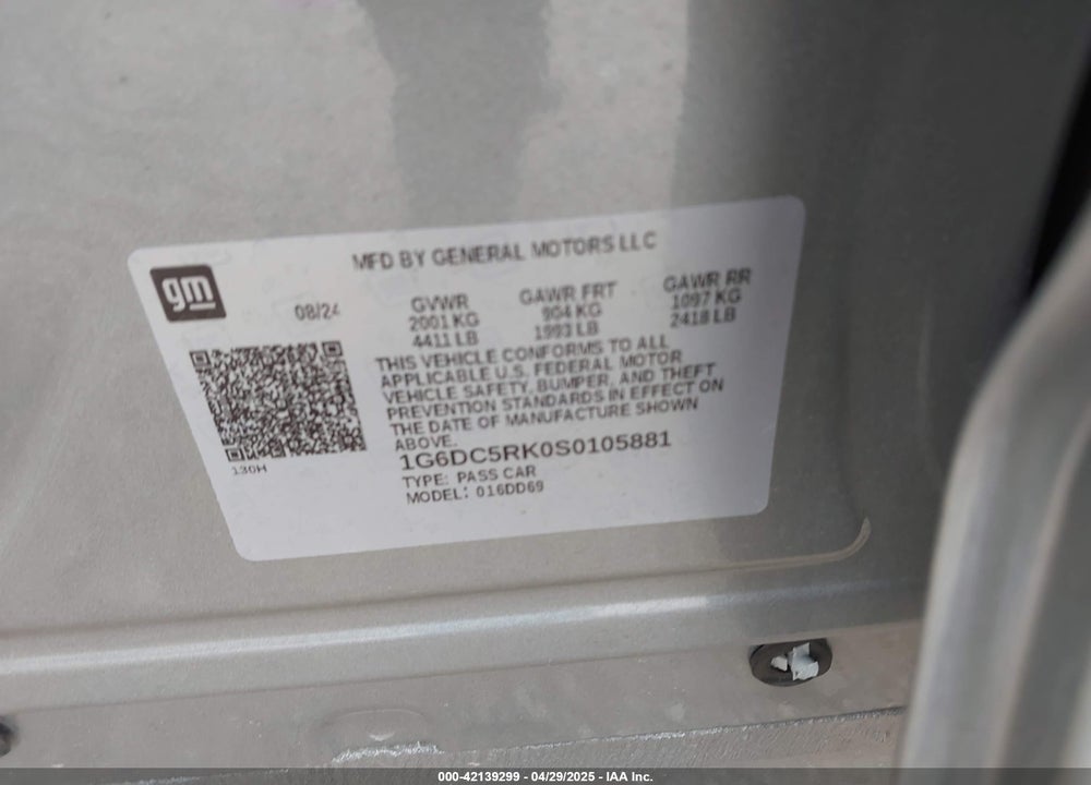 2025 CADILLAC CT4 SPORT RWD VIN: 1G6DC5RK0S0105881