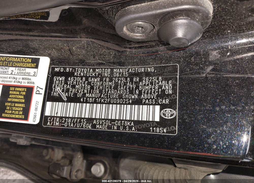2015 TOYOTA CAMRY VIN: 4T1BF1FK2FU090254